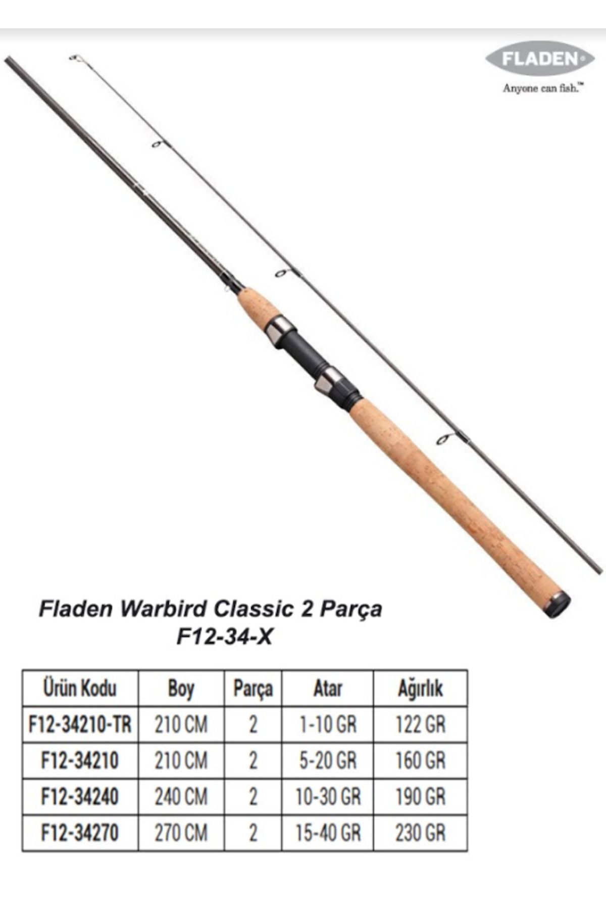 Warbird Classic Spin Kamışı 270 Cm Karbon Mantar Sap